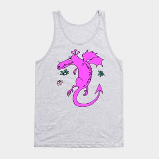 cute happy dragon in pink with flowers Tank Top